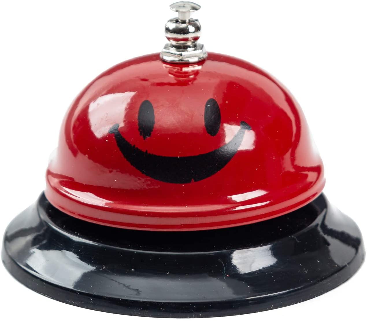 Call Bell, 3.35 Inch Diameter, Metal Bell, Red Smiley Face, Desk Bell