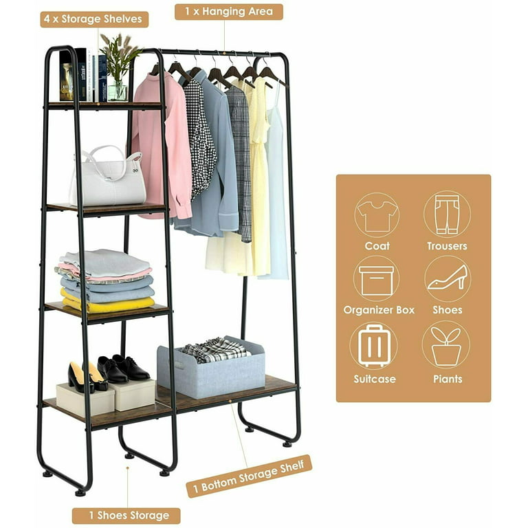 Olive/White Metal Freestanding Open Closet with 4 Shelves