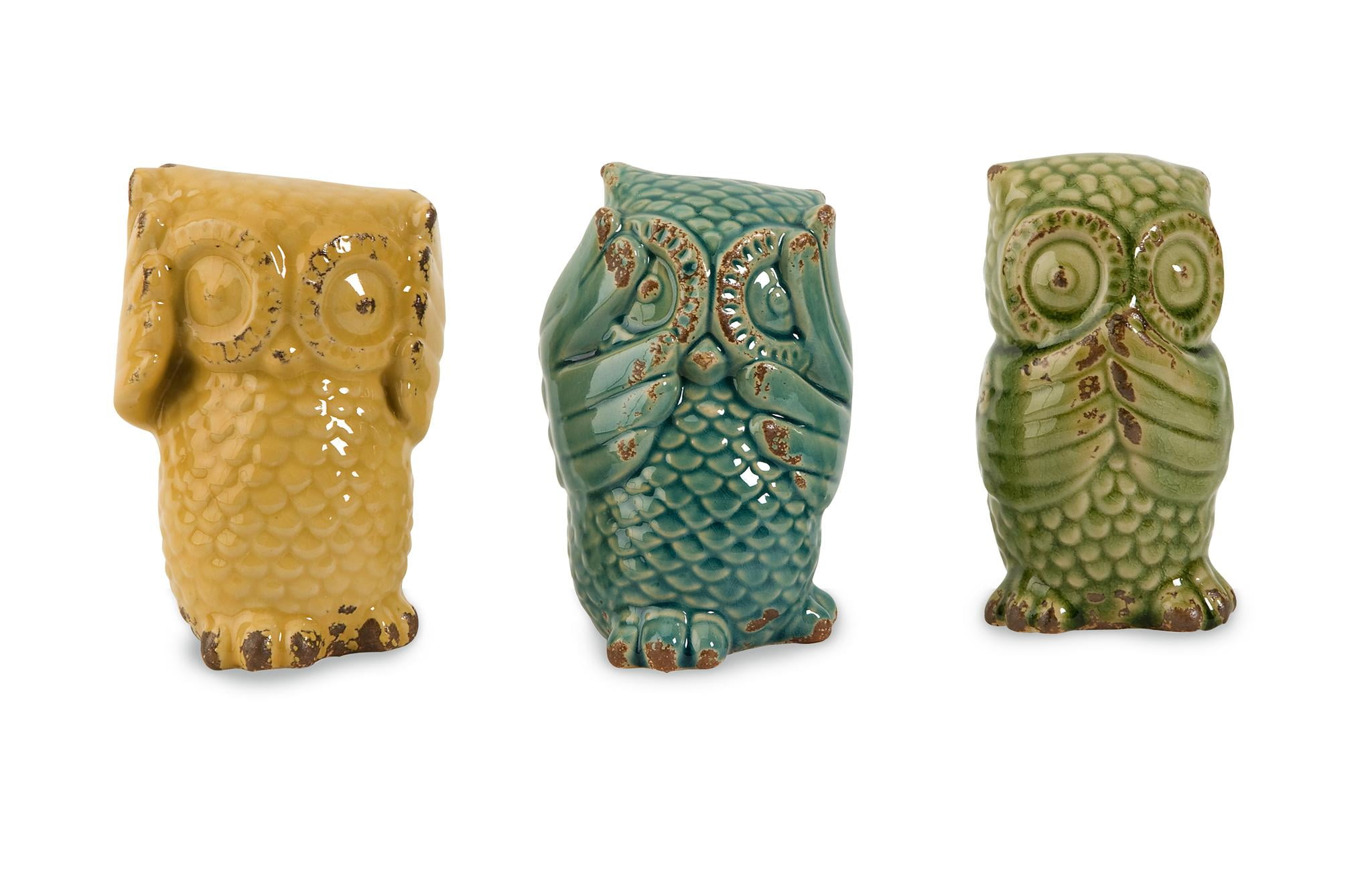 Benzara Owl Figurines on a Tree Branch Base Gloss Finish White Statue