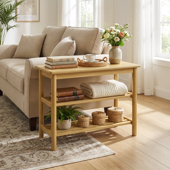 ELLEGNT Rubberwood Shoe Rack Bench – 3‑Tier Freestanding Changing Bench with Slat Shelves