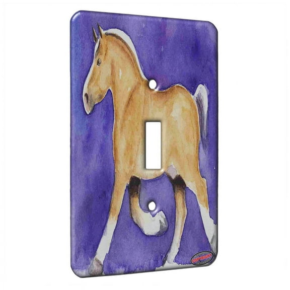 KuzmarK™ Single Gang Toggle Switch Wall Plate - Belgian Draft Horse on Purple Horse Art by Denise Every