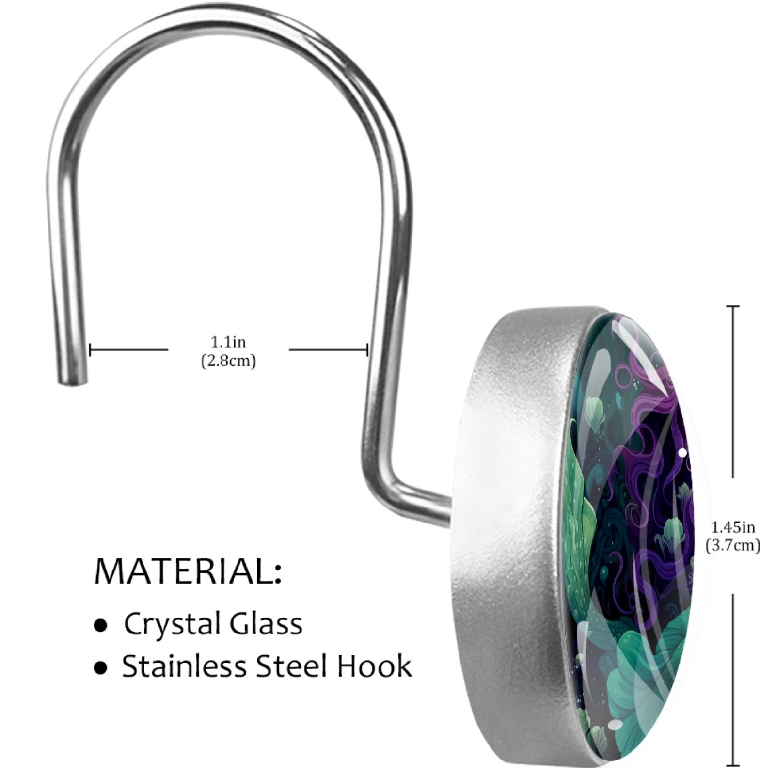 HemaKayy 12 Pcs Decorative Shower Curtain Hooks - Stainless Steel Rings for Bathroom Décor - Easy Glide & Secure Hold - Perfect Decoration for Bathroom Shower Rods - Ocean World Mermaid