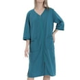 thumbnail image 2 of SWSMCLT Women's Summer House Coat Soft Waffle Housecoat Thin V Neck 3/4 Sleeve Night Gown Knit Robe Zip Up Knee Length Nightgown Green Large, 2 of 4