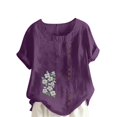 thumbnail image 1 of breaise Chemises pour Femmes en Coton et Lin à Manches Courtes, Col Ras du Cou, Blouse Mignonne à Motif Floral, T-shirt Graphique Décontracté Coupe Ample, Tunique T-shirt Blouse P-3TG Livraison Gratuite, 1 of 3