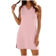 thumbnail image 2 of Women's V-Neck Sleeveless T-Shirt Dress Solid Side Slit Loose Summer Casual Maxi Dress, 2 of 8
