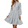 thumbnail image 2 of QSAWXQZ Women's Long Sleeve Mini Dress V Neck Tiered Ruffle Hem Lantern Sleeve A Line Dress for Casual Fall S, 2 of 7
