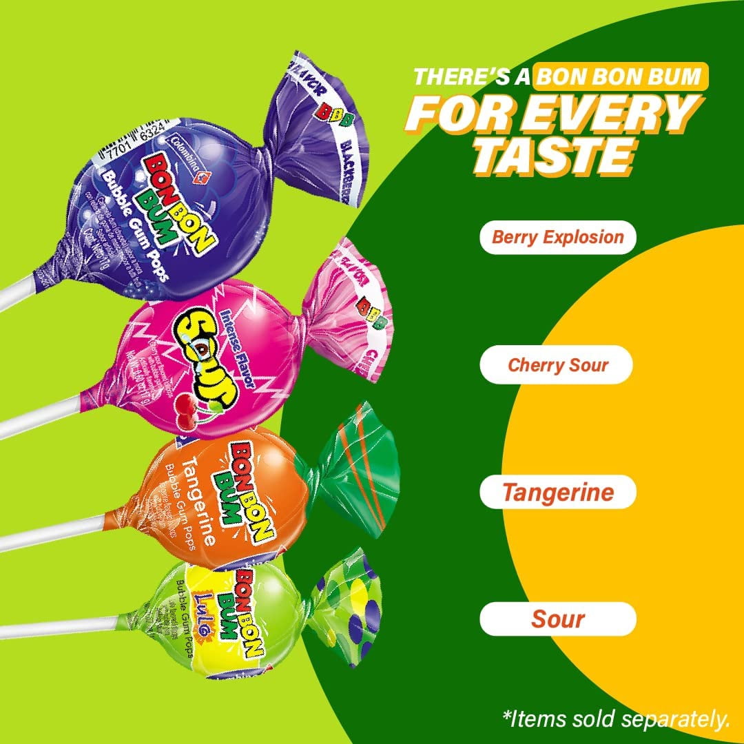 (4 pack) Colombina Bon Bon Bum Sour Bubble Gum Pops, 6 oz (Pack of 12)
