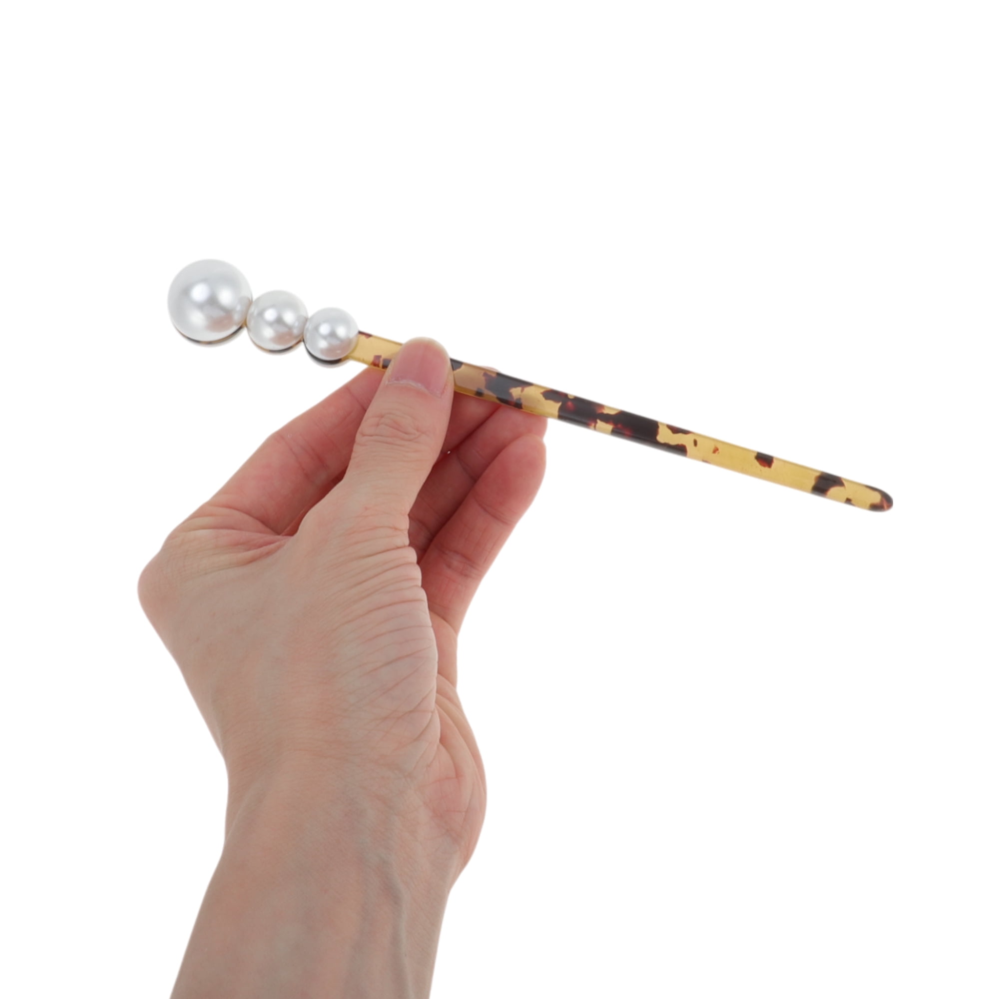 Unique Bargains Leopard Faux Pearl Hair Chopstick for Women White Black 1 Pc