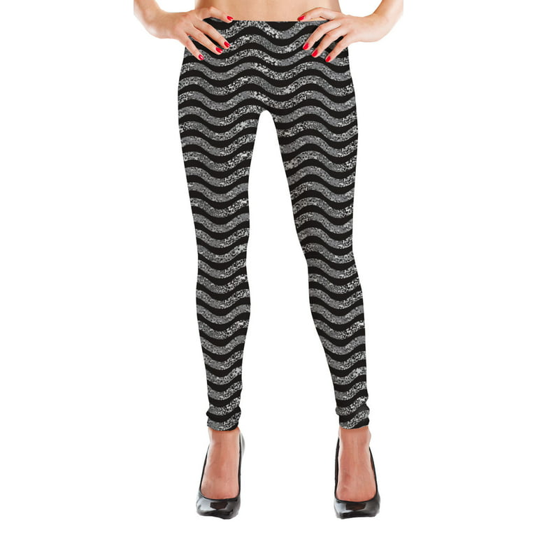 MyLeggings Buttersoft High Waistband Leggings Black and Grey Waves - Large  