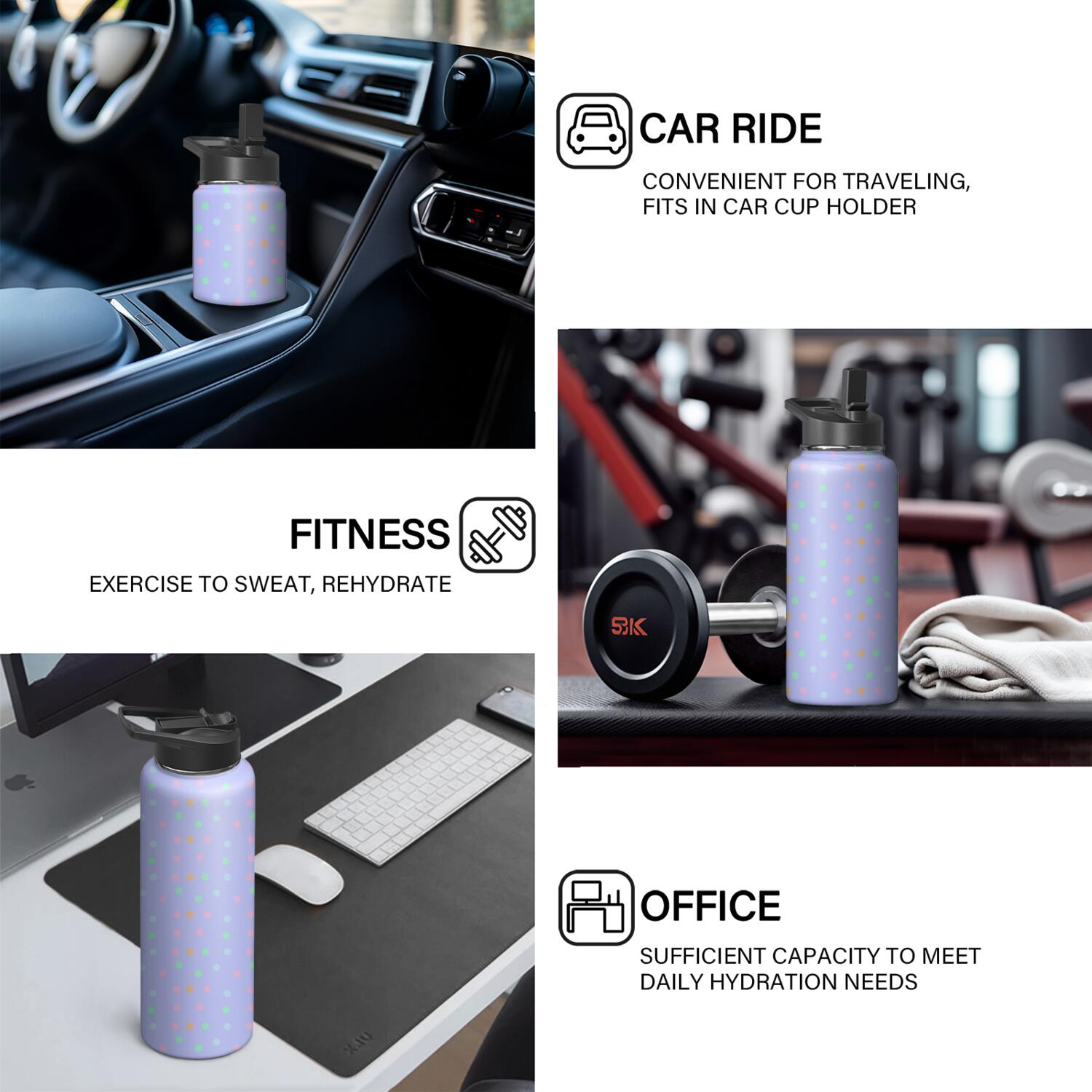 Modern 18 oz Insulated Stainless Steel Water Bottle with Straw & Cleaning Brush , Leakproof, BPA-Free, 304 Stainless Steel, Wide Mouth, Travel Mug for Car, Gym, Office