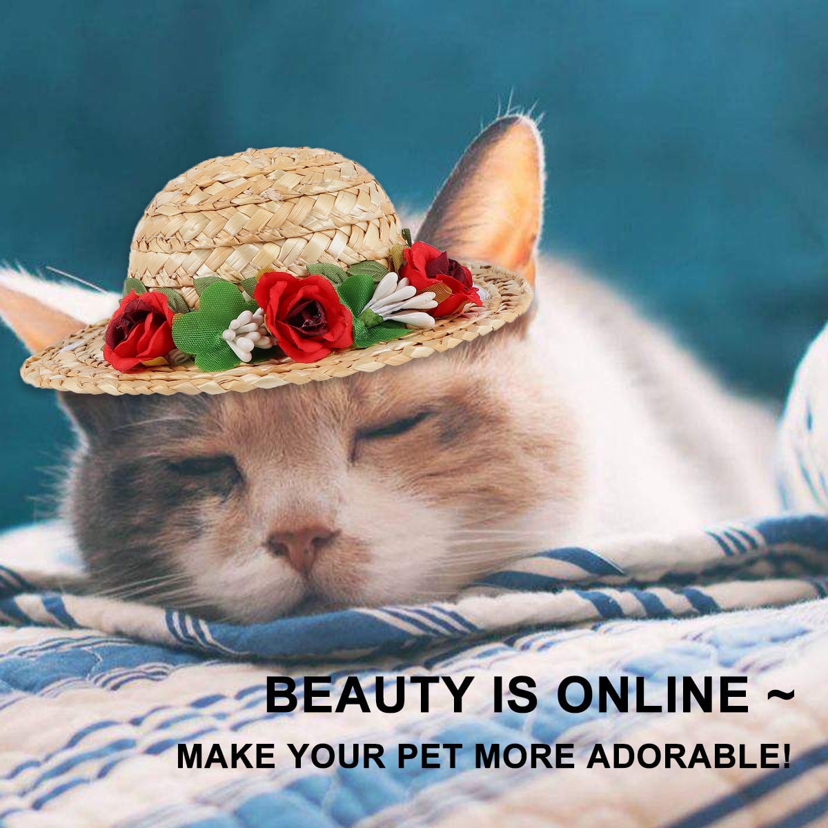 FOMIYES Pet Decorative Flower Hat Light Brown Straw Woven Comfortable for Dogs Cats 1Pc