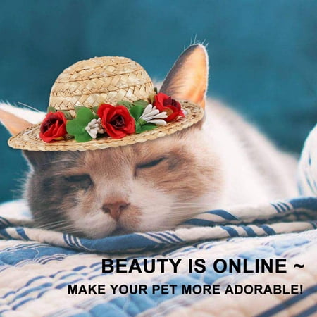 FOMIYES 1Pc Decorative Pet Flower Straw Hat Adjustable Strap Comfortable for Outdoor Wear