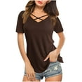 thumbnail image 2 of Fesfesfes Womens T Shirts Casual Women Casual Short Sleeve Flared Sleeves V-Neck Solid Loose T-Shirt Blouse Tops Women's Tops S(US:4), 2 of 8