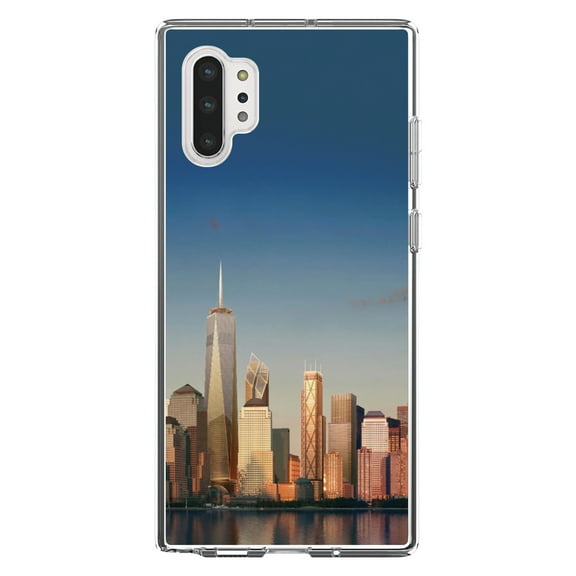 DistinctInk Clear Shockproof Hybrid Case for Galaxy Note 10 PLUS (6.8" Screen) - TPU Bumper, Acrylic Back, Tempered Glass Screen Protector - New York Skyline New - The Big Apple