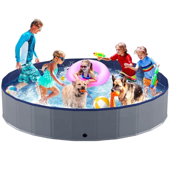 Niubya 96 x 16'' Foldable Dog Swimming Pool, Adult oversized folding swimming pool, Outdoor camping pool(Gray)