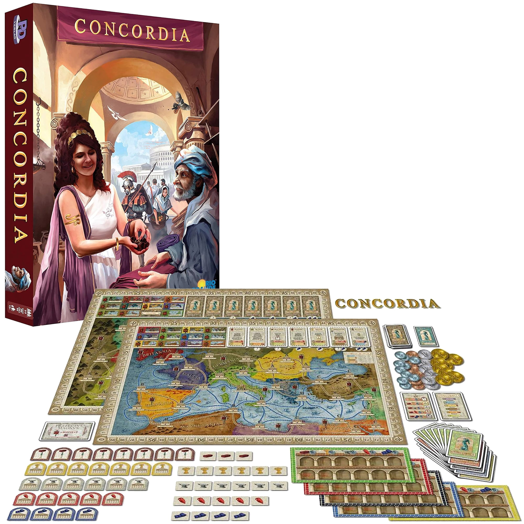Rio Grande Games: Concordia - Historical Strategy Board Game, Build A Roman Dynasty, Fun Personality Cards, Peaceful Gameplay, Ages 12+, 2-5 Players