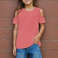 thumbnail image 2 of Qingpeng Girls Short Sleeve T Shirts Cute Crew Neck Off Shoulder Tee Top 5-14 Years, 2 of 5