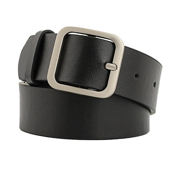 1pc Women Leather Belt Female Fully Adjustable Casual Belt Square Shape Buckle for Women Ladies (110cm Length 3.3cm Width Black Silver)