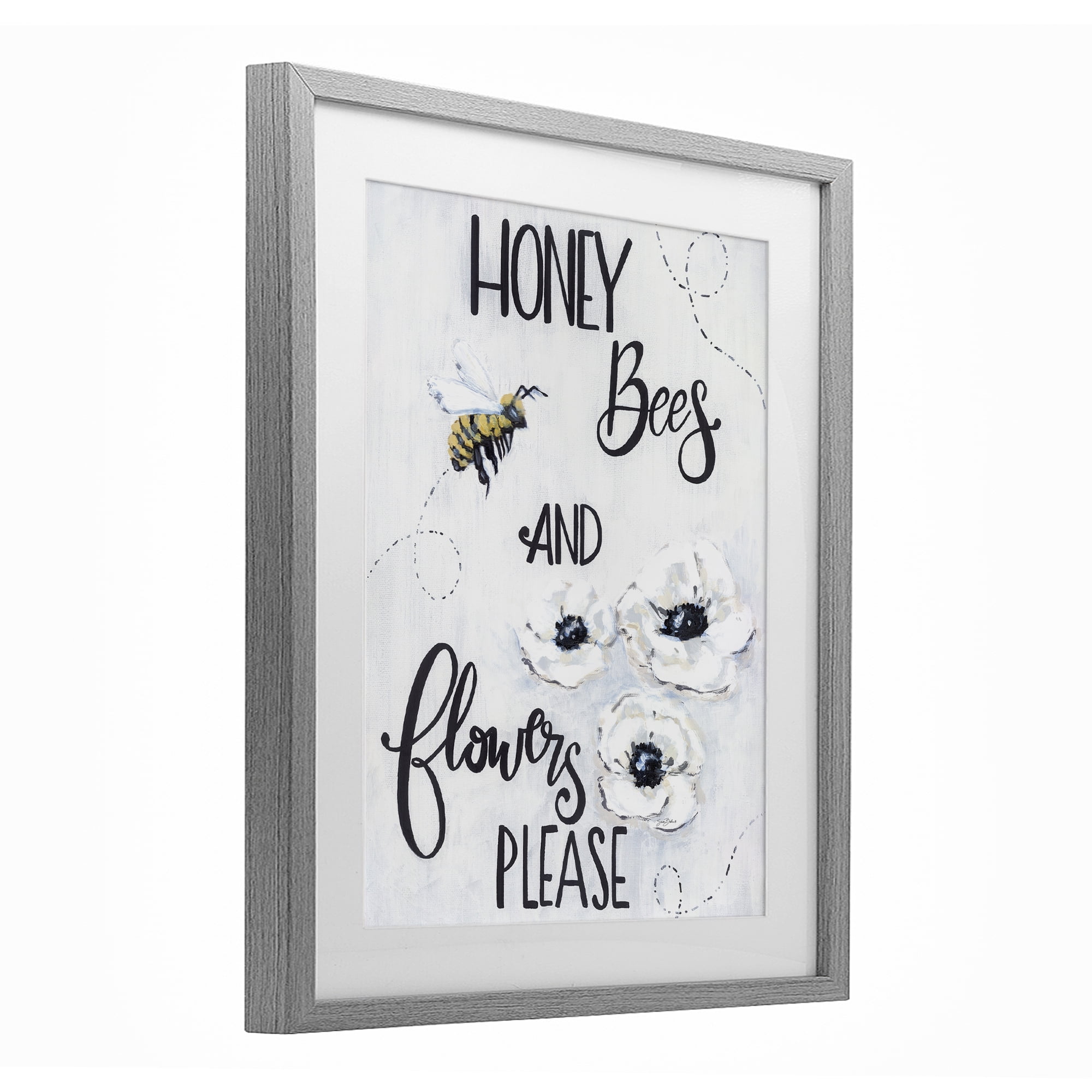 Stupell Industries Garden Bees & Flowers Please Gray Framed Print Under Glass, design by Sara Baker