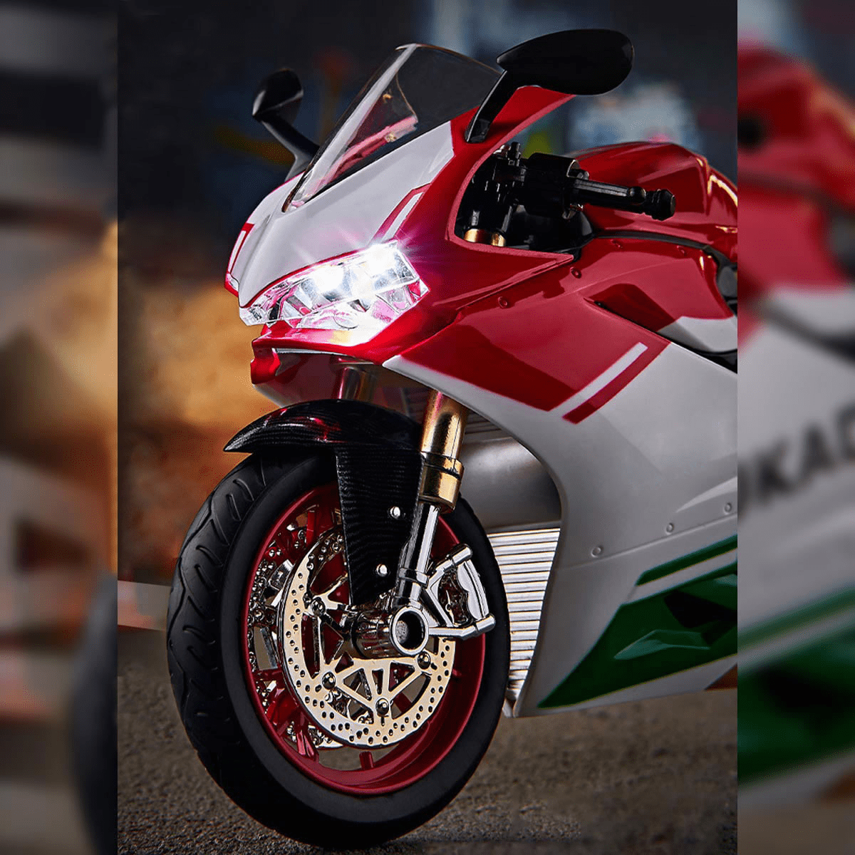 1/9 Scale Alloy Dynamic RC Motorcycle with Helmet & Stands, Realistic Simulation Sports RC Dirt Bike with Ignition Sound, Exhaust Smoke Effects & Light-Up Functions
