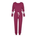 thumbnail image 1 of Moxiu Women's Spring Color Block Sweat Set - 2 Piece Long Sleeve Wide Leg Lounge Jogger Outfit Purple,L, 1 of 6