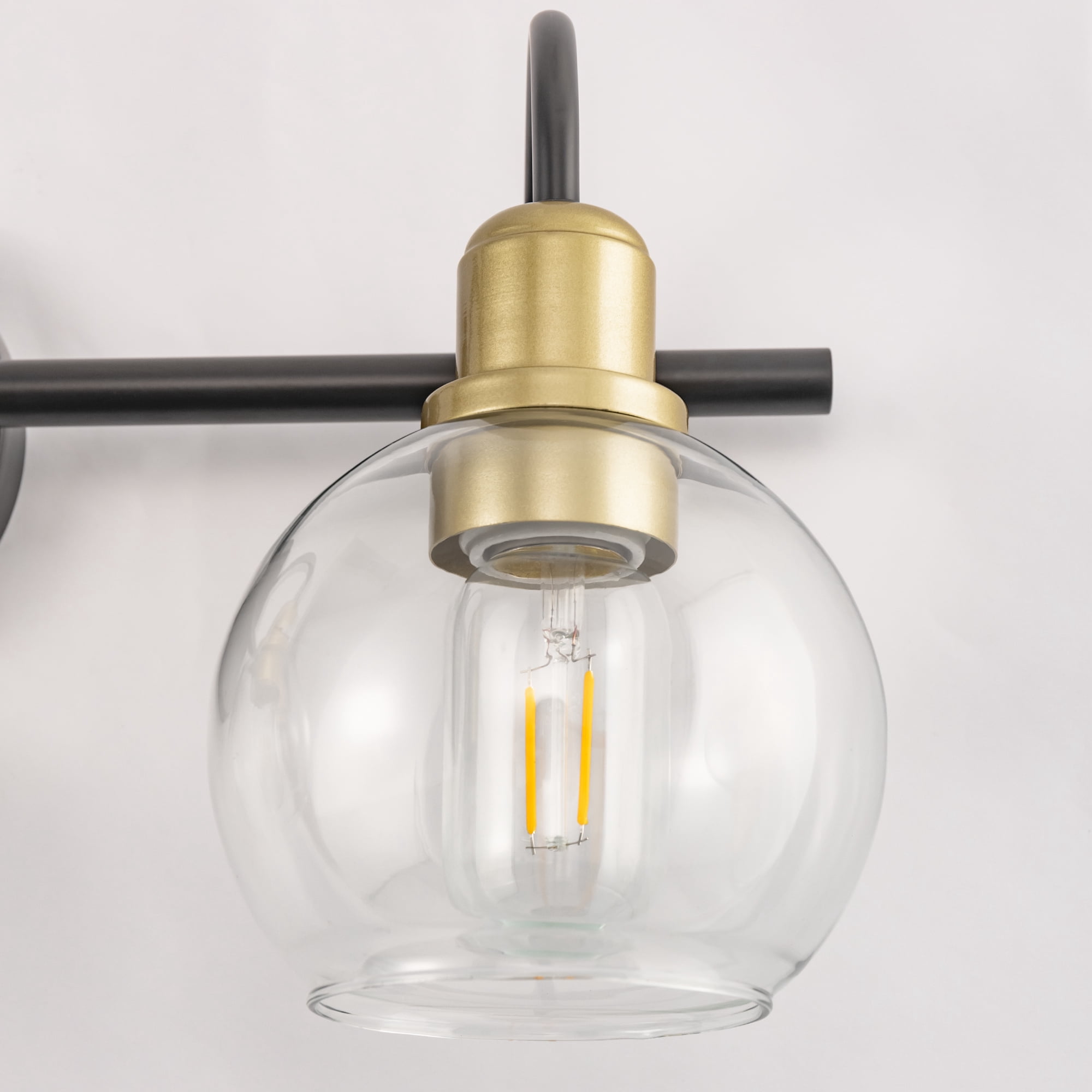 YANSUN  19.68 in 3-Light Matte Black and Gold Industrial 3-Light Bathroom Vanity Light with Clear Glass Globe Shades, for Bathroom, Powder Room, Vanity Table