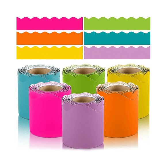 6 Rolls 198 Ft Bulletin Board Borders for Classroom, Paper Roll Scalloped Borders,for Classroom Decor, Home Decor, Party