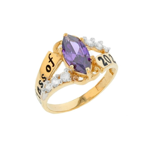 JackAni 10k Gold Simuated Amethyst February Birthstone 2026 Class Graduation Ring - Size 5.00