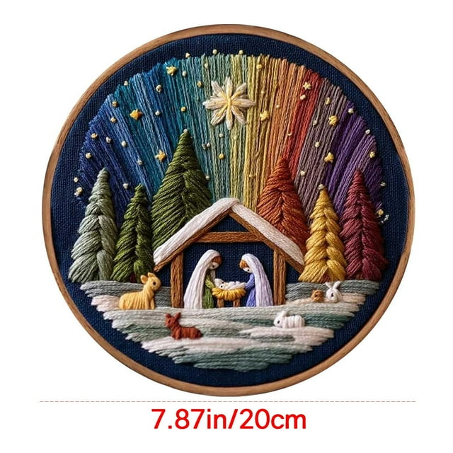 DIY Nativity Embroidery Set, Holy Story Christmas Craft Kit for Beginners, Four Holiday Scene Designs, Relaxing Home Decor Hobby