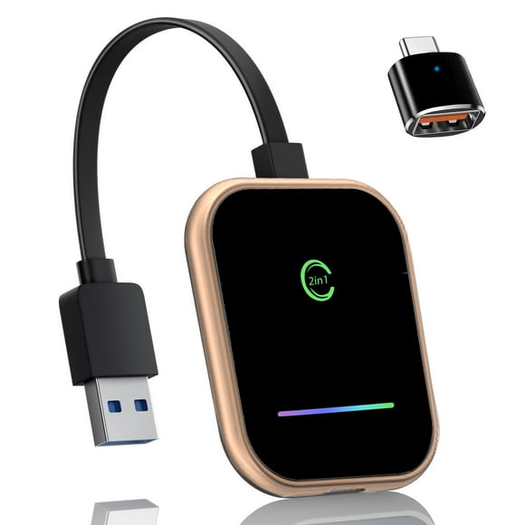 Adaptateur 2-en-1 Sans Fil CarPlay & Android : Mise à Niveau Filaire vers Sans Fil pour Stéréo de Voiture, Plug & Play, Reconnexion Auto, Connexion Stable avec Navigation/musique/contrôle Vocal, Alliage de Zinc Compact