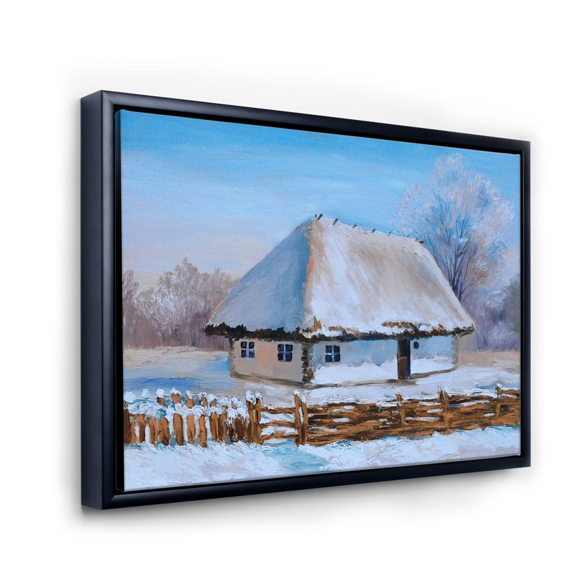 Designart 'Traditional Cottage Covered With Snow In Winter I' Traditional Framed Canvas Wall Art Print