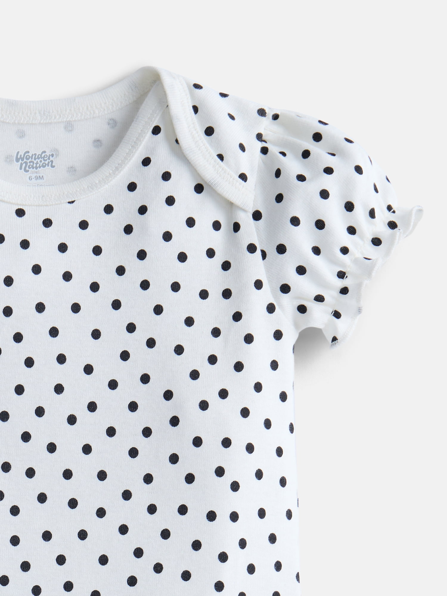Wonder Nation Baby Girls' Graphic Cotton Bodysuit with Short Puff Sleeves, Sizes 0M-24M