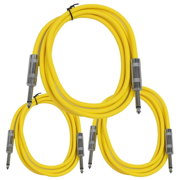 Seismic Audio  3 Pk of Yellow 1/4" TS Patch Cables  One 6 ft One 3 Ft, One 2 ft - SASTSX-3C-Yellow