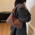 thumbnail image 2 of Retro Faux Suede Rivet Shoulder Bags Large Studded Purse Slouchy Shoulder Purse Fall Accessories (Coffee), 2 of 10