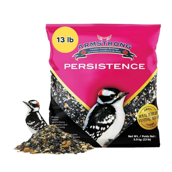 Armstrong Wild Bird Food Royal Jubilee Persistence Blend, 13 Pounds - with Black Oil Sunflower, Nuts, Safflower, Dried Raisins, Cranberries & Cherries for Downy Woodpeckers - Ideal for Outside Feeders