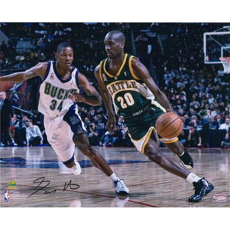 Gary Payton Seattle Supersonics Autographed 16" x 20" Dribbling in Green Photograph - Fanatics Authentic Certified