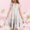 thumbnail image 1 of Zpanxa Robes d'Été pour Filles Manches Courtes Volantées Col Rond Imprimé Floral Taille Poche Robe Superposée Polyester Spandex Multicolore 6-7 Ans, 1 of 6