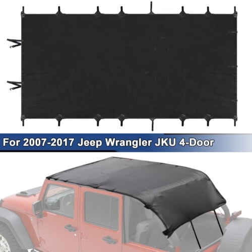Bikini Leather Top Roof Sunshade for 2007-2017 Jeep Wrangler JK JKU 4-Door 94.1''*53.9'' PU Leather Sunshade Cover