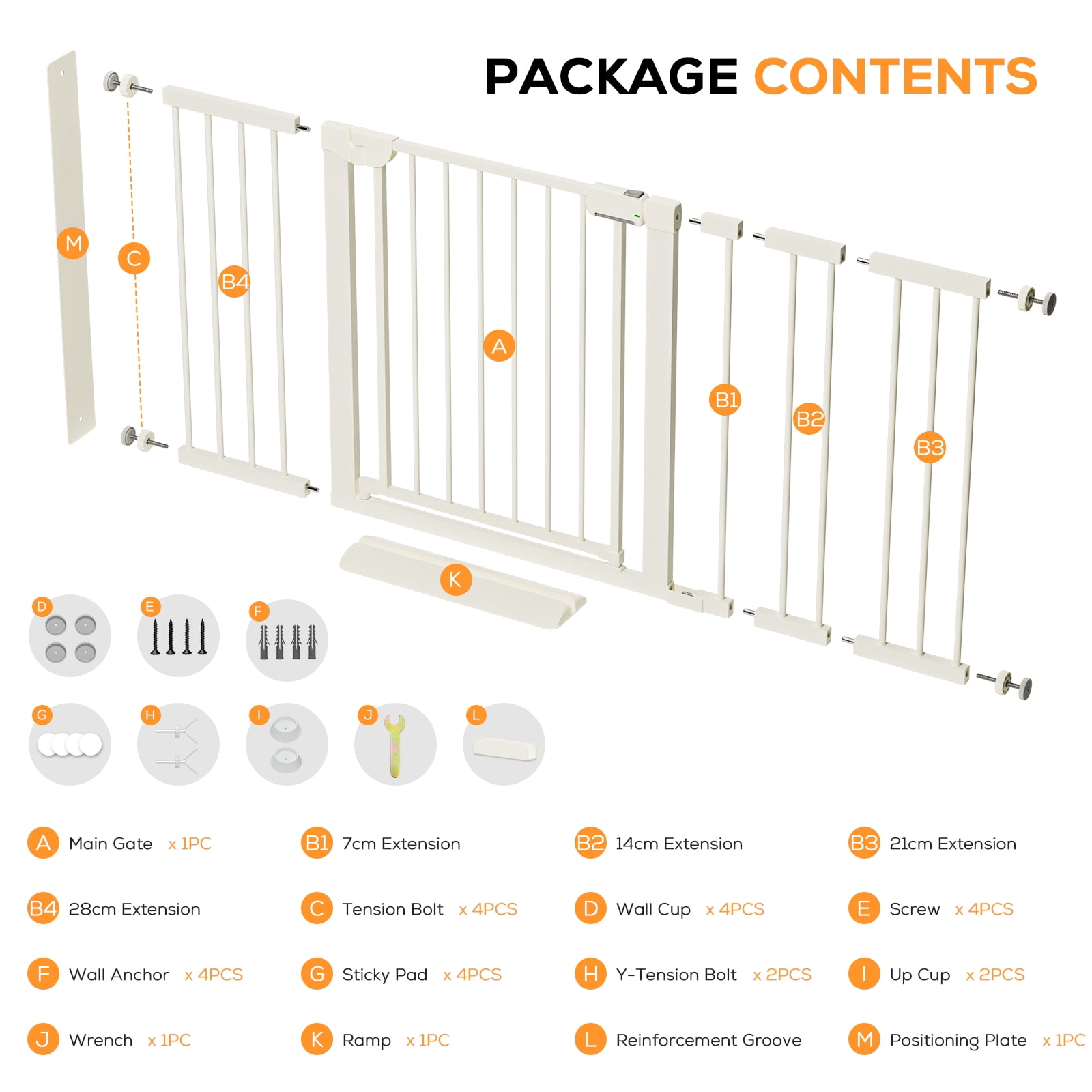 Mutak Baby Safety Gate, Baby Gates for Top Stairs Doorway, 29.5''- 54.2''Wide, High 36" , Pressure Mount, White