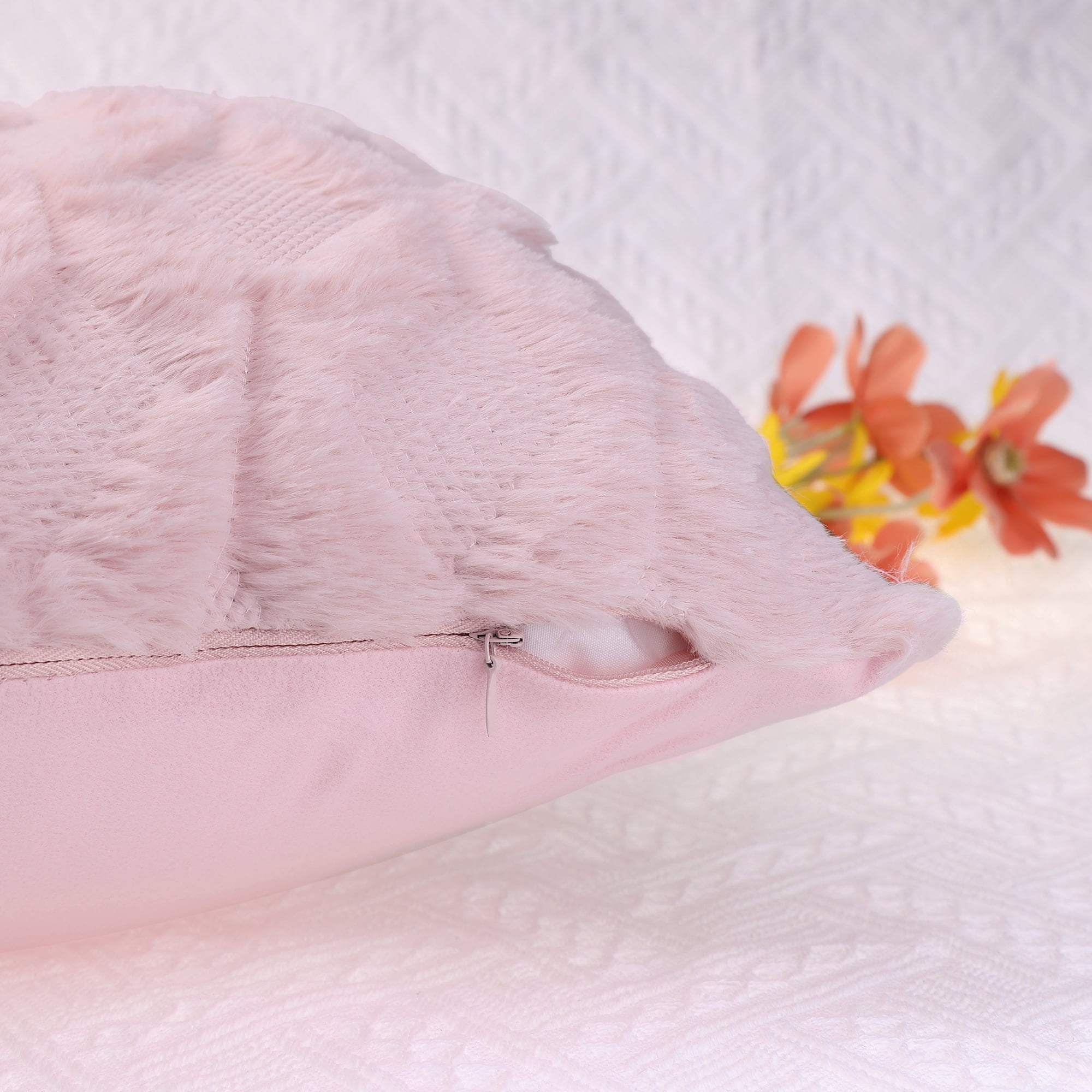 Unique Bargains Soft Plush Throw Pillow Covers Decorative Cushion Covers (2 Count) Pink-1 18" x 18"