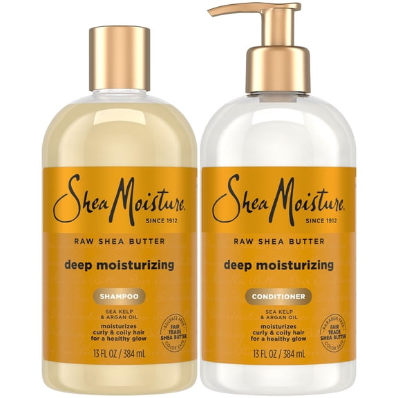 SheaMoisture Shampoo and Conditioner Set, Deep Moisturizing, 13 Oz Ea | Fair Trade Raw Shea Butter, Sea Kelp & Argan Oil Moisture Hair Products for Revitalizing Dry, Damaged Coily & Curly Hair