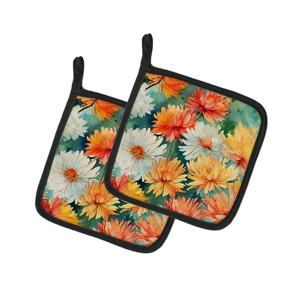 Carolines Treasures 7.5 x 7.5 in. Chrysanthemums in Watercolor Pot Holders - Set of 2