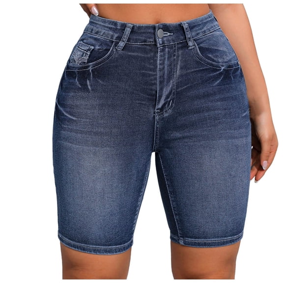 Fgnfyis Womens Jeans High Waist Short Trousers Womens Summer Stretch Denim Hot Pants Jeans Shorts Women with Pockets Shorts for Women Blue XXL