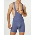 thumbnail image 5 of Men's Wrestling Singlets Athletic Supporters Slim Fit Sport Bodysuit Sleeveless Active Wrestling Leotard Jumpsuits Jockstrap Blue Gray XX-Large, 5 of 5