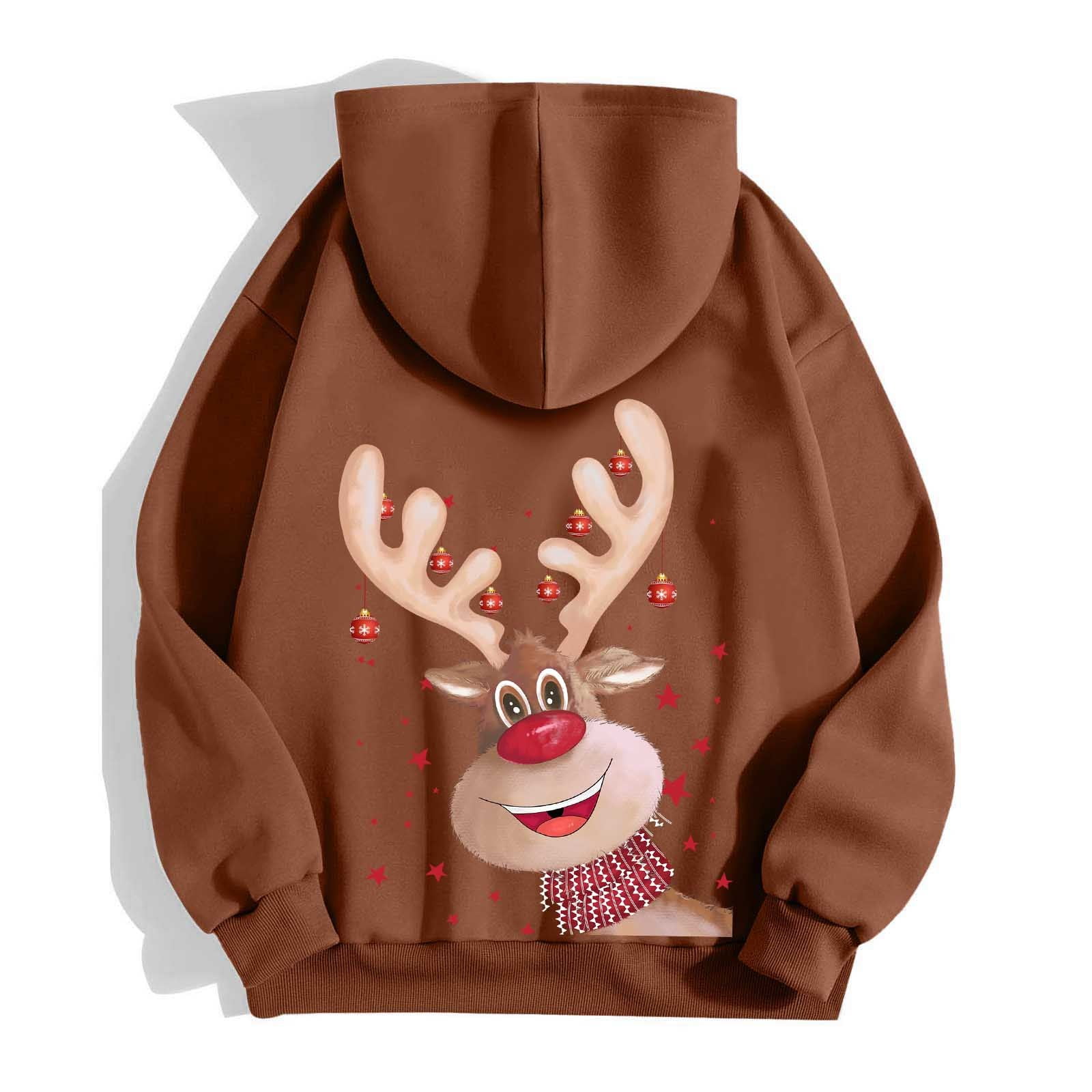Ugly Christmas Hoodies for Women Zip Up Xmas Graphic Print Fleece Hooded Sweatshirts Funny Holiday Party Casual Jackets