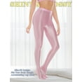 thumbnail image 4 of FEOYA Women Oil Shiny Pantyhose Glossy Leggings Stockings Wet Look Pants Hold Up Stockings Pink L, 4 of 7