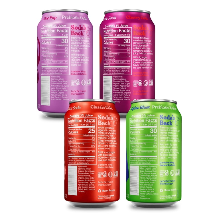 Poppi Prebiotic Soda, Soda Staples Variety Pack, 12 oz, 12 Pack