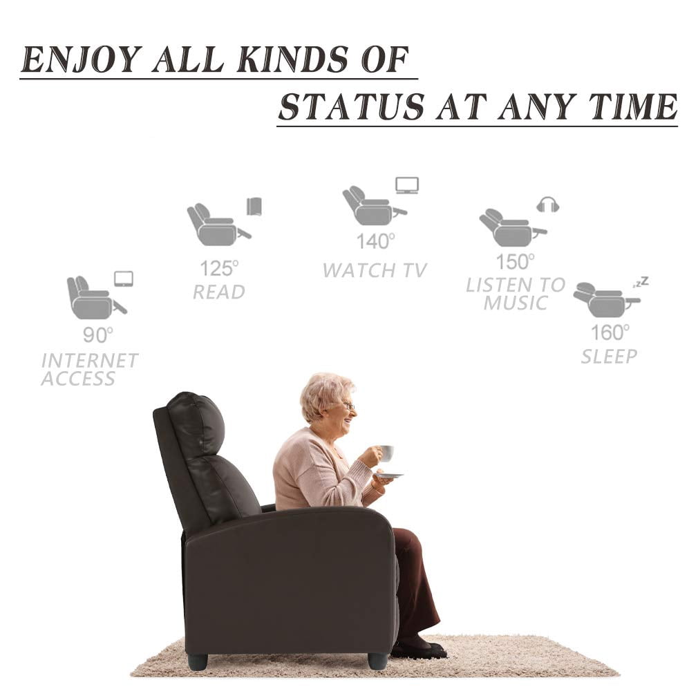 YRLLENSDAN Leather Recliner Chairs for Adults, Manual Push Back Recliner Chair, Massage Recliner Chair for Living Room, Single Sofa Chair Reclinable, Relaxing Home Theater Seating, Brown