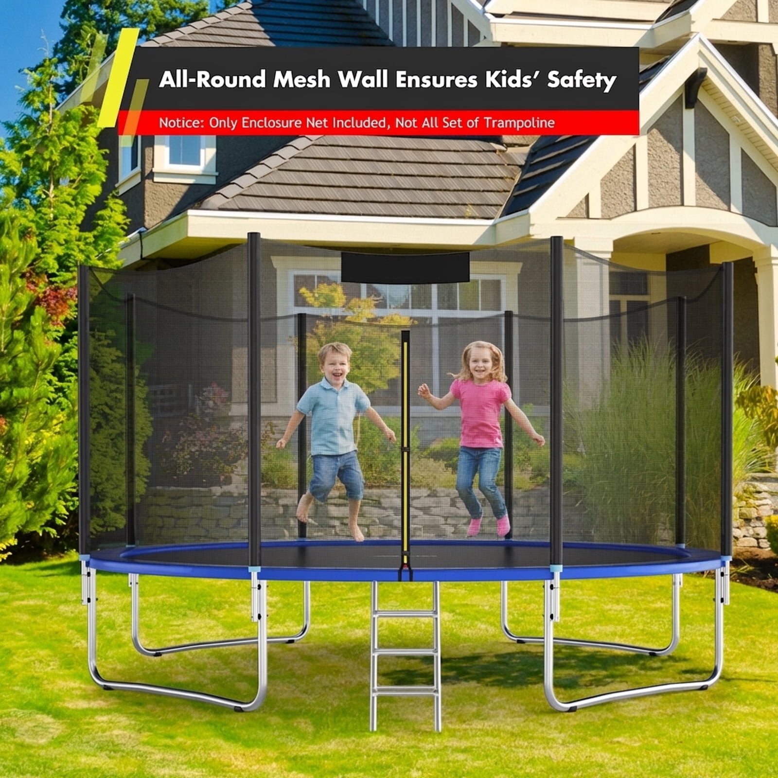Redsmile 15/16 Feet Trampoline Replacement Safety Net-16 ft - Premium PE Safety Enclosure for Kids Outdoor Play