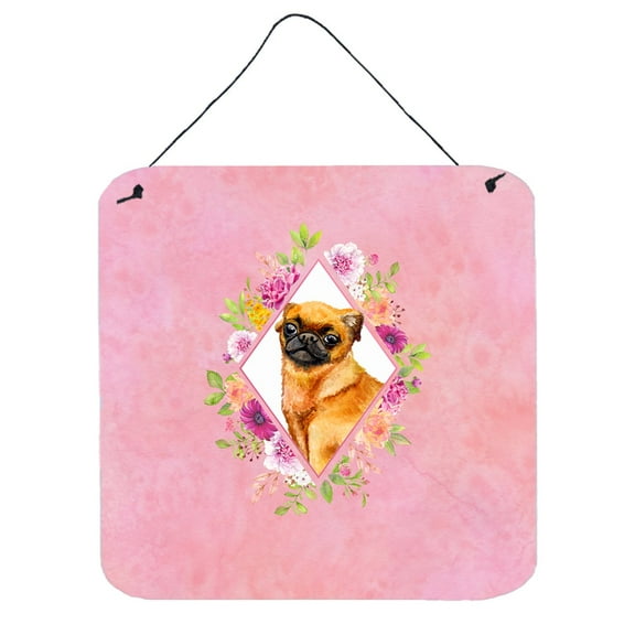 Carolines Treasures CK4185DS66 Brabant Griffon Pink Flowers Wall or Door Hanging Prints 6x6 multicolor